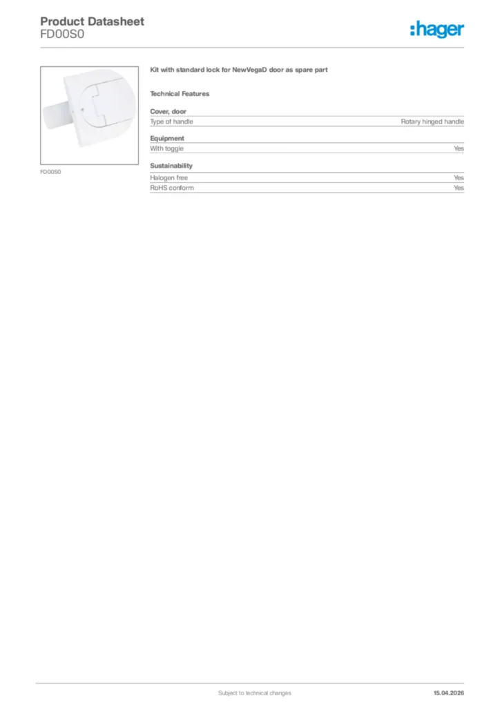 Image Hager Product data sheet FD00S0  | Hager Africa
