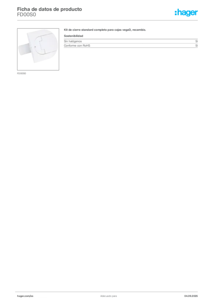 Imagen Hager Ficha de datos de producto FD00S0 | Hager España