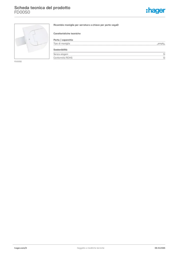 Immagine Hager Scheda tecnica del prodotto FD00S0 | Hager Italia
