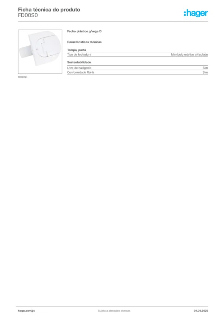 Imagem Hager Ficha técnica do produto FD00S0 | Hager Portugal