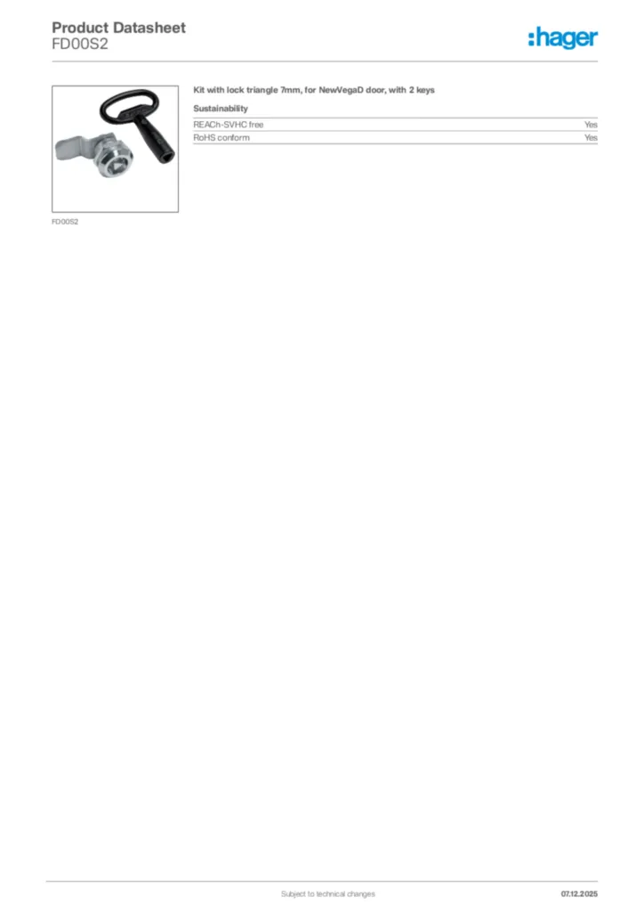 Image Hager Product data sheet FD00S2  | Hager Africa