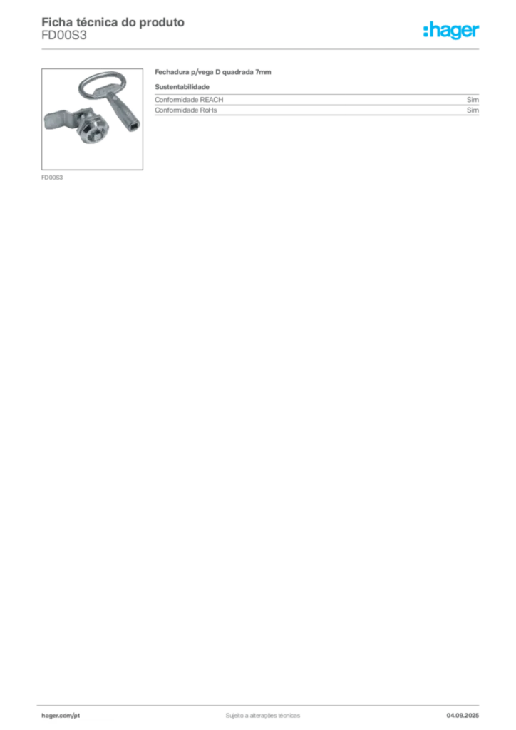 Imagem Hager Ficha técnica do produto FD00S3 | Hager Portugal