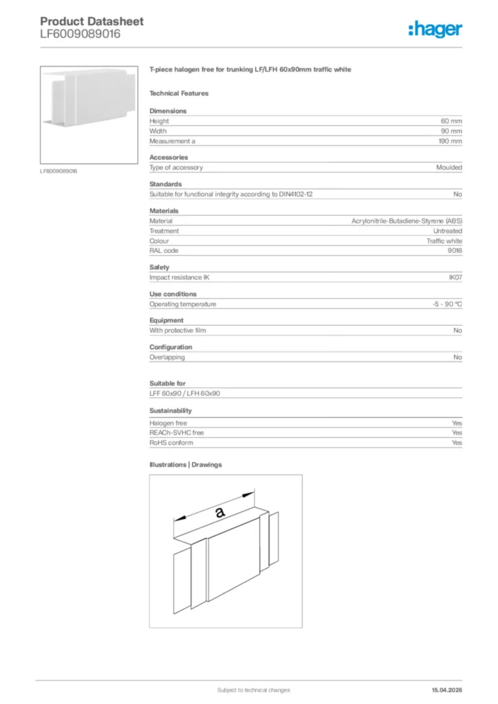 Image Hager Product data sheet LF6009089016  | Hager Africa
