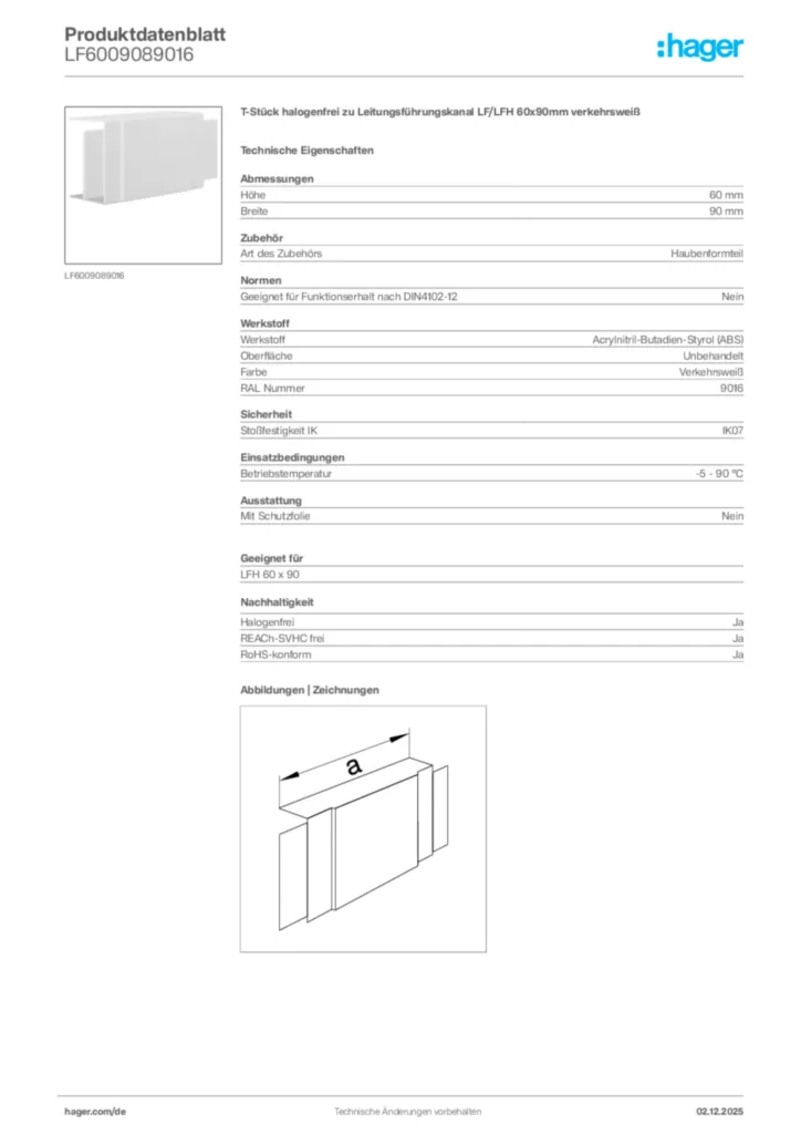 Bild Hager Produktdatenblatt LF6009089016 | Hager Deutschland