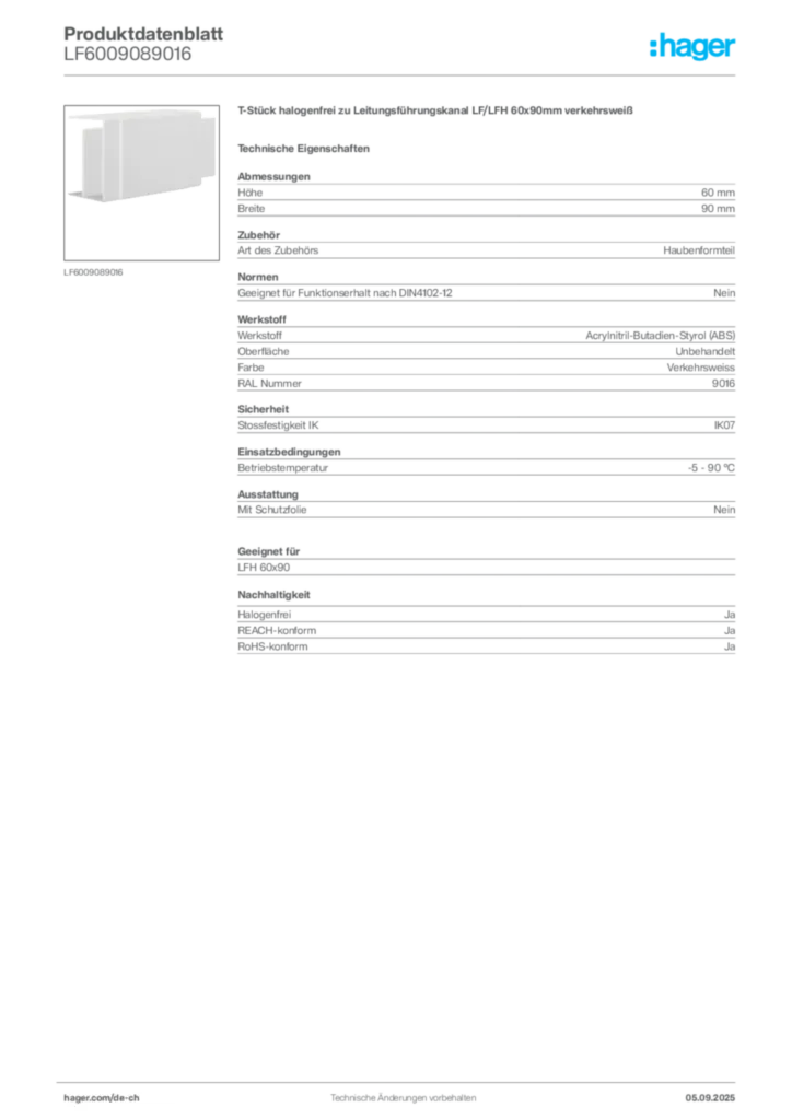 Bild Hager Produktdatenblatt LF6009089016 | Hager Schweiz