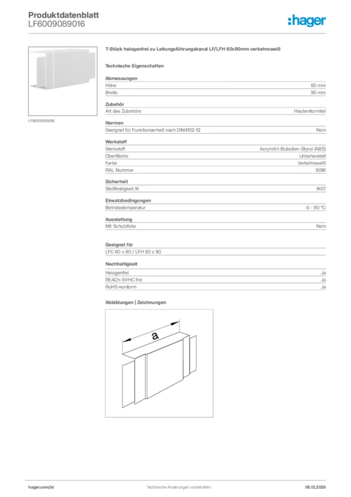 Bild Hager Produktdatenblatt LF6009089016 | Hager Deutschland