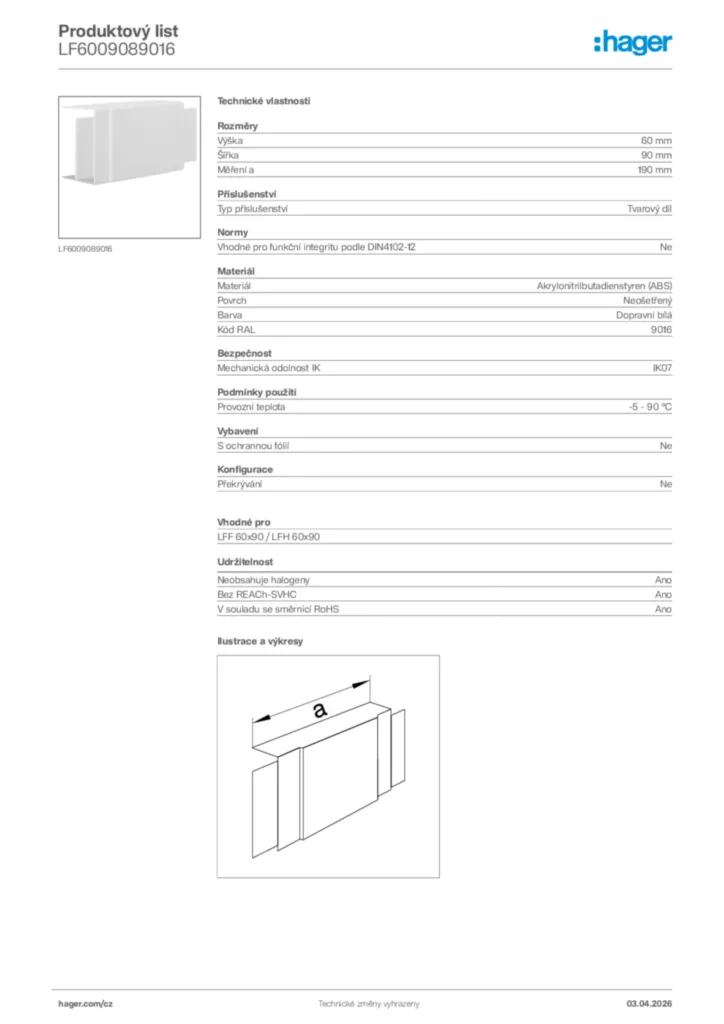 Obrázek Hager Product data sheet LF6009089016 | Hager