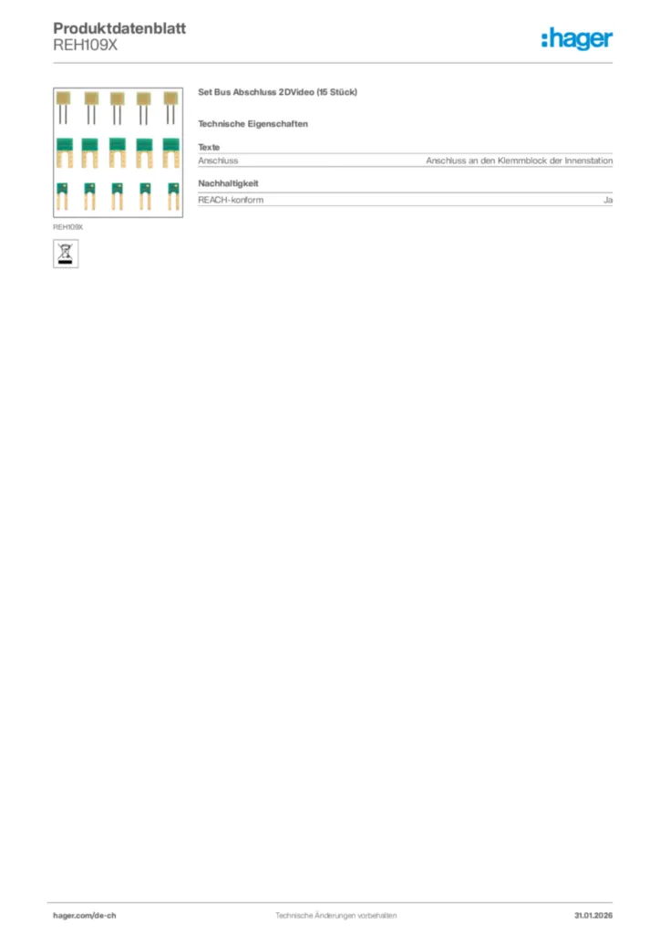Bild Hager Produktdatenblatt REH109X | Hager Schweiz
