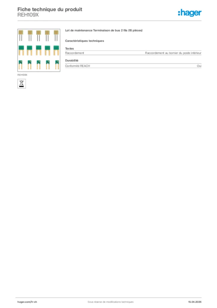 Image Hager Fiche technique du produit REH109X | Hager Suisse