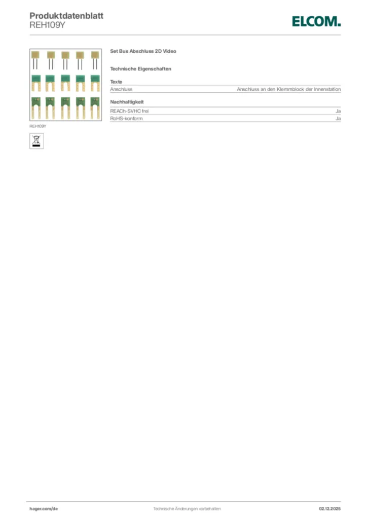 Bild Elcom Produktdatenblatt REH109Y | Hager Deutschland