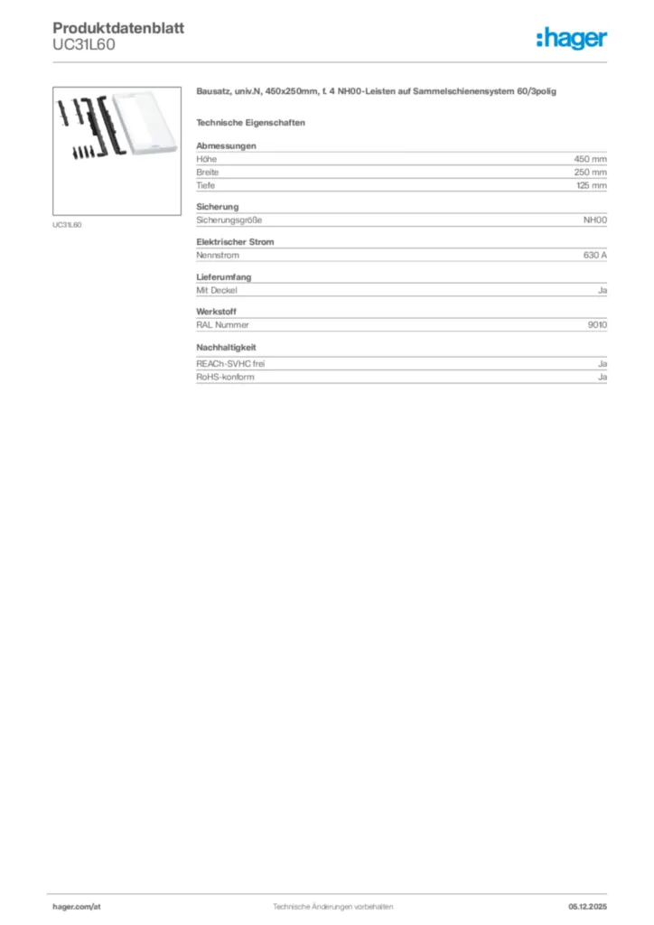 Bild Hager Produktdatenblatt UC31L60 | Hager Deutschland