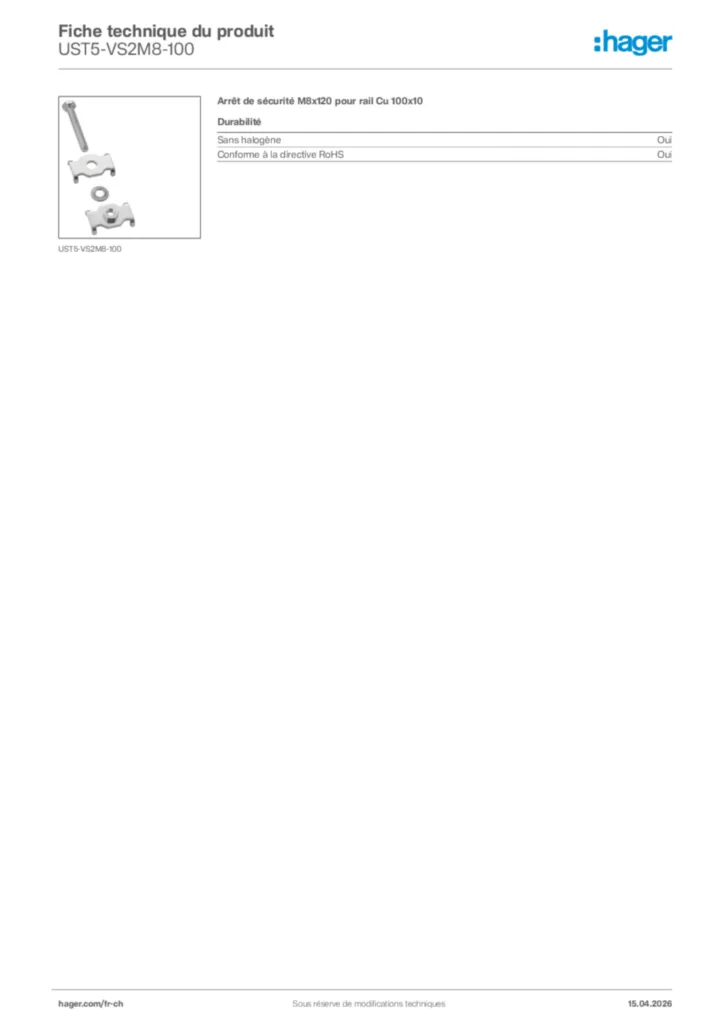 Image Hager Fiche technique du produit UST5-VS2M8-100 | Hager Suisse