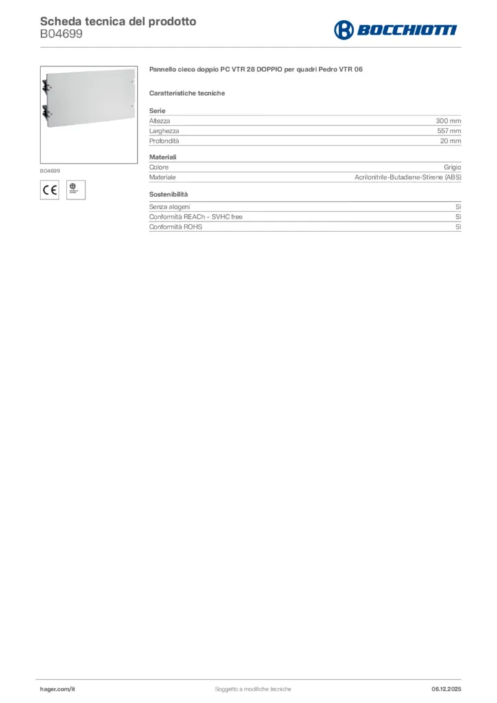 Immagine Bocchiotti Scheda tecnica del prodotto B04699 | Hager Italia