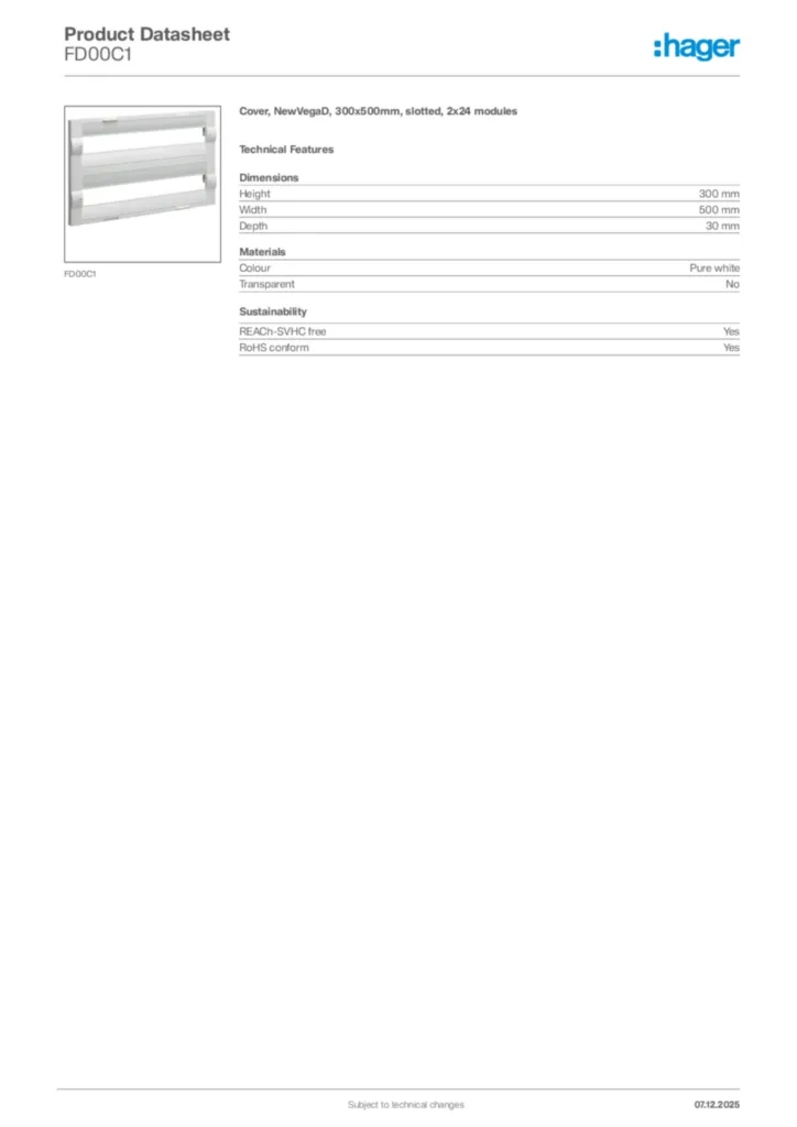 Image Hager Product data sheet FD00C1  | Hager Africa
