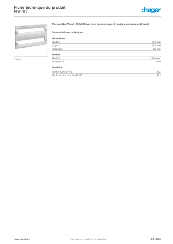 Image Hager Fiche technique du produit FD00C1 | Hager Afrique