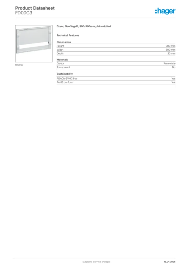 Image Hager Product data sheet FD00C3  | Hager Africa