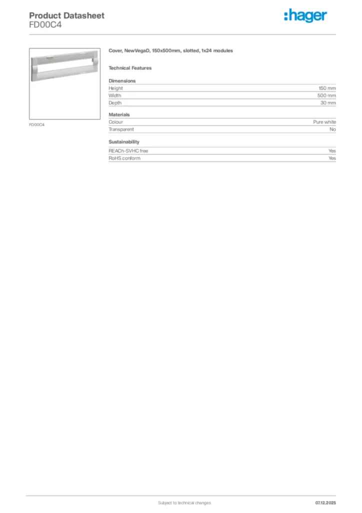 Image Hager Product data sheet FD00C4  | Hager Africa