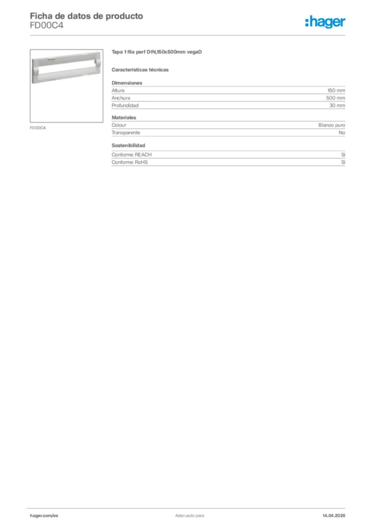 Imagen Hager Ficha de datos de producto FD00C4 | Hager España