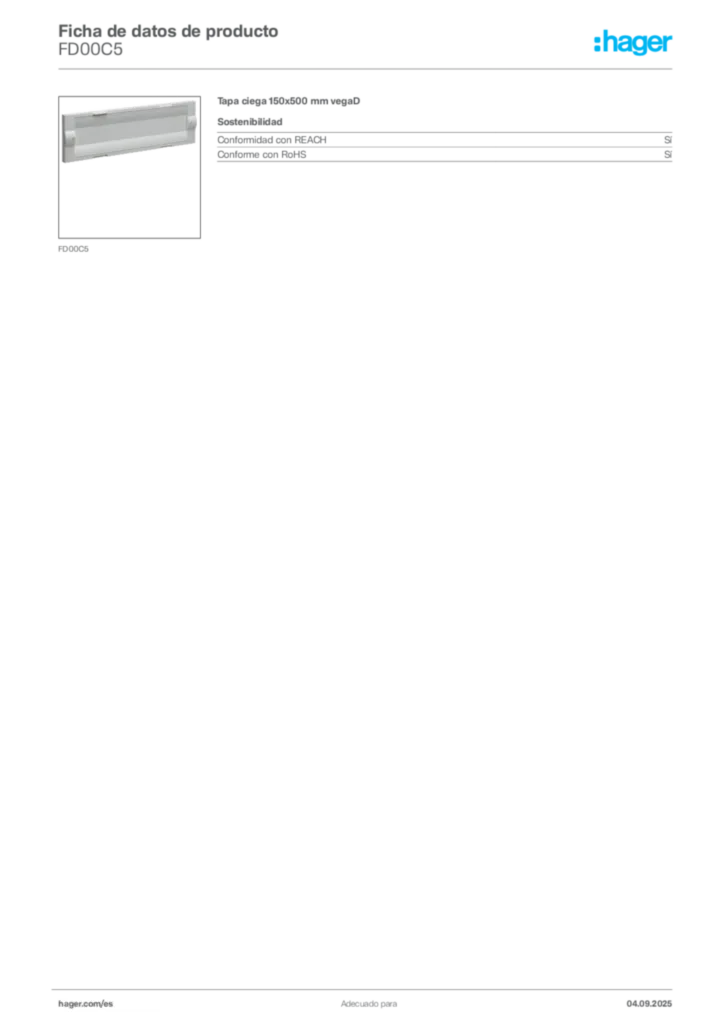 Imagen Hager Ficha de datos de producto FD00C5 | Hager España