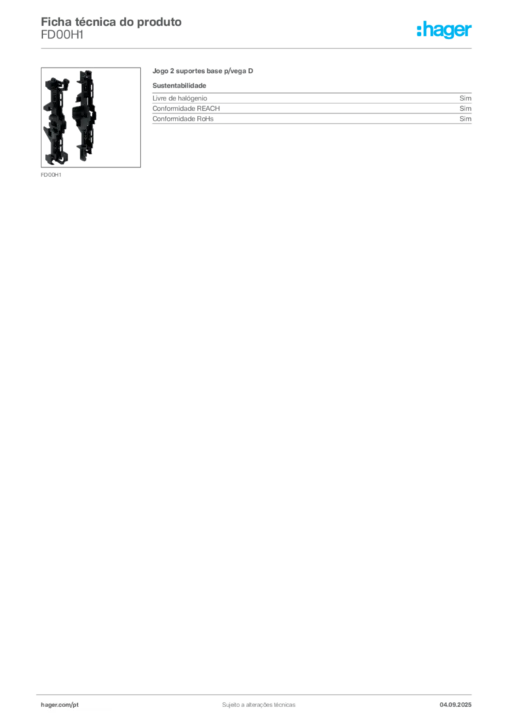 Imagem Hager Ficha técnica do produto FD00H1 | Hager Portugal