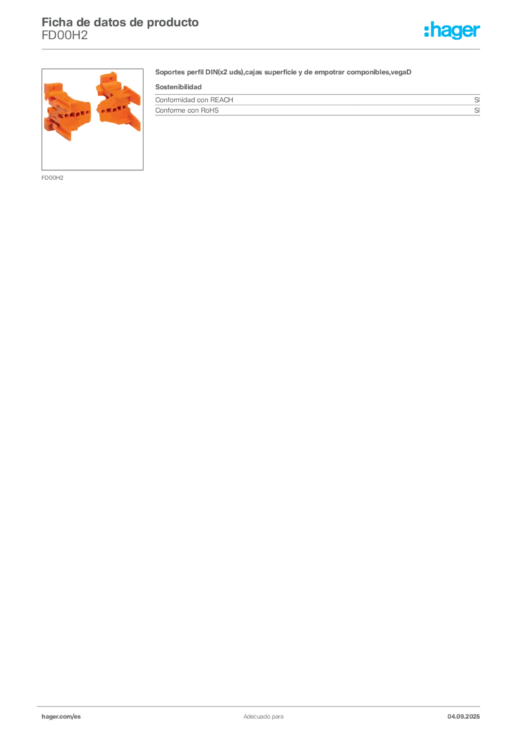 Imagen Hager Ficha de datos de producto FD00H2 | Hager España