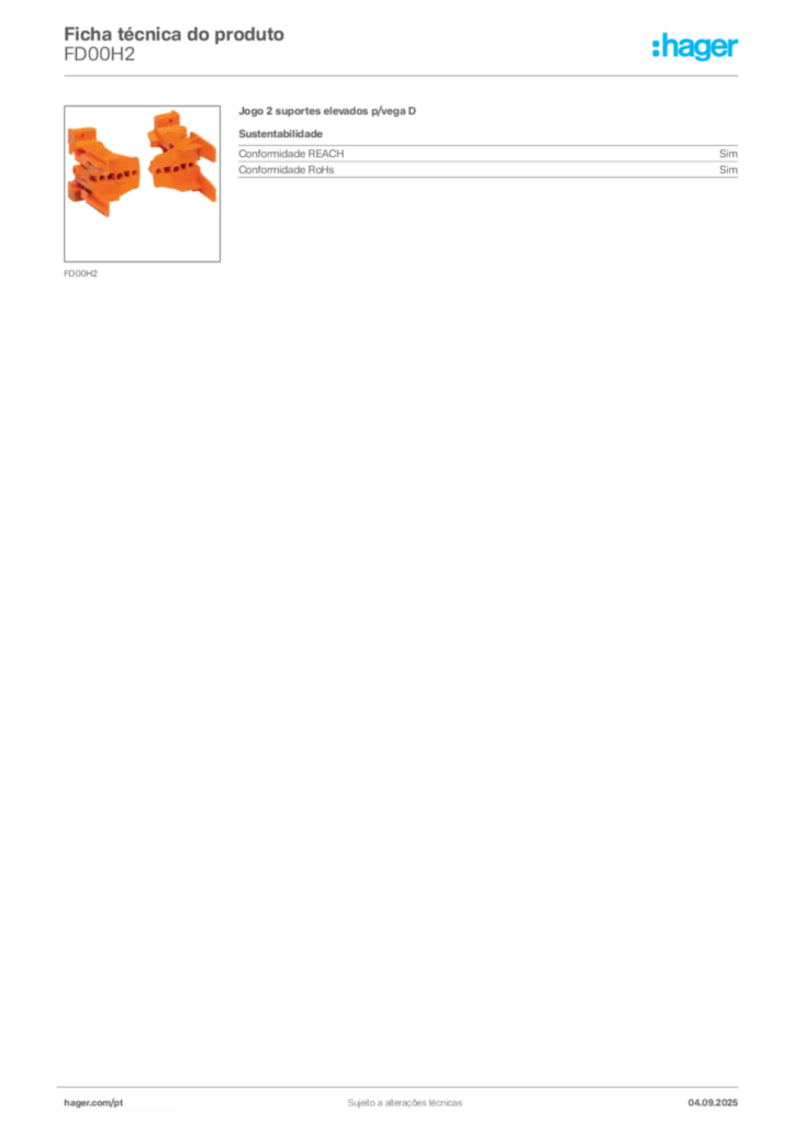 Imagem Hager Ficha técnica do produto FD00H2 | Hager Portugal