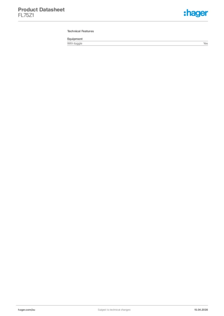 Image Hager Product data sheet FL75Z1  | Hager Australia