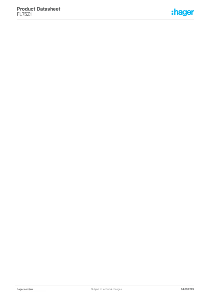 Image Hager Product data sheet FL75Z1  | Hager Australia