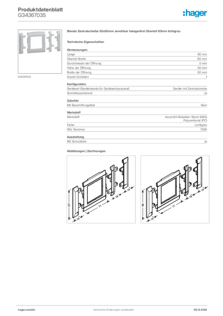 Bild Hager Produktdatenblatt G34367035 | Hager Deutschland