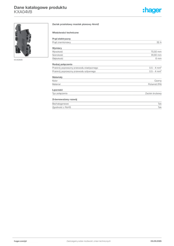 Zdjęcie Hager Dane katalogowe produktu KXA04VB | Hager Polska