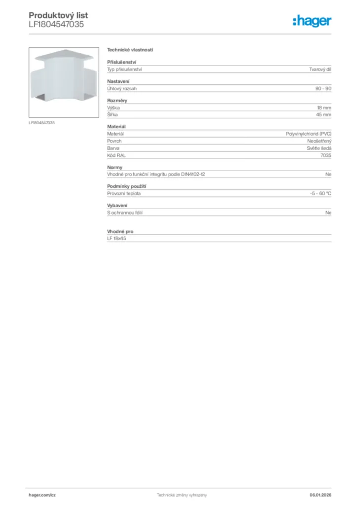 Obrázek Hager Product data sheet LF1804547035 | Hager