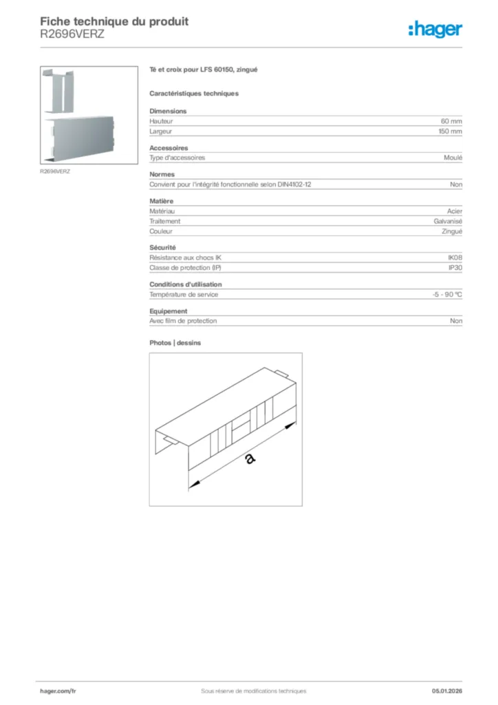 Image Hager Fiche technique du produit R2696VERZ | Hager France