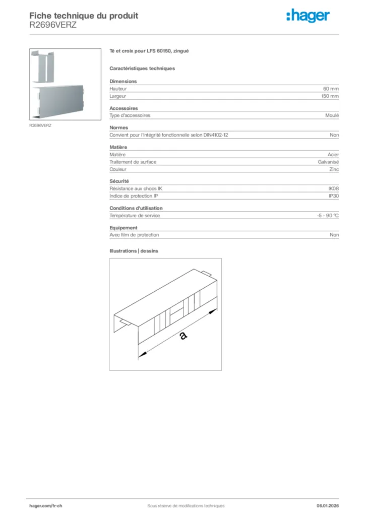 Image Hager Fiche technique du produit R2696VERZ | Hager Suisse