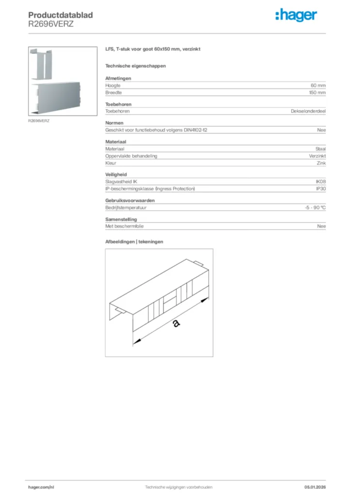 Afbeelding Hager Productdatablad R2696VERZ | Hager Nederland