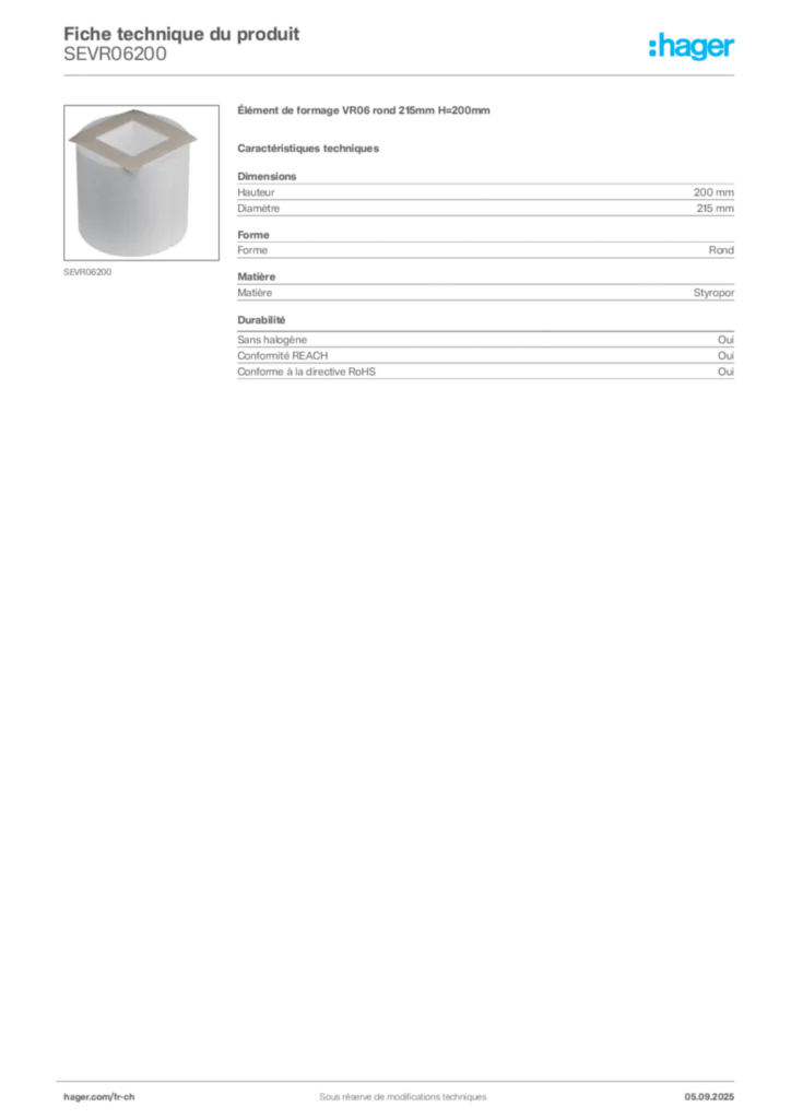 Image Hager Fiche technique du produit SEVR06200 | Hager Suisse