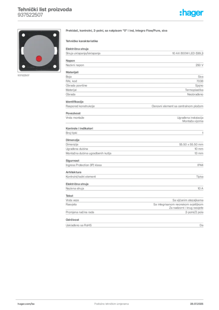 Slika Hager Product data sheet 937522507  | Hager