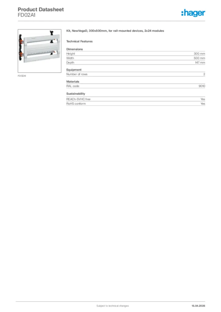 Image Hager Product data sheet FD02A1  | Hager Africa