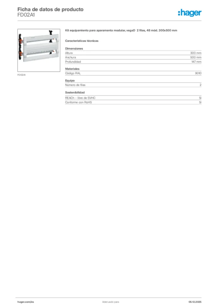 Imagen Hager Ficha de datos de producto FD02A1 | Hager España