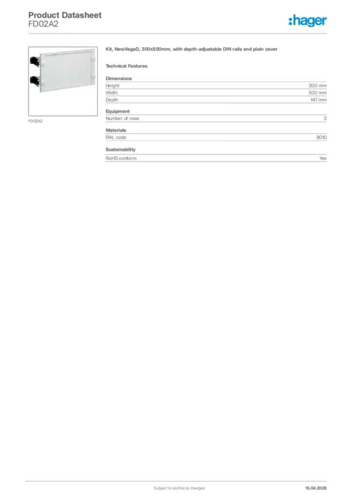 Image Hager Product data sheet FD02A2  | Hager Africa