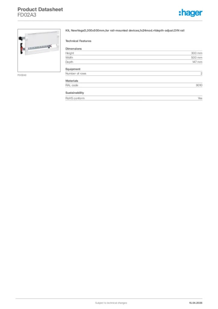 Image Hager Product data sheet FD02A3  | Hager Africa
