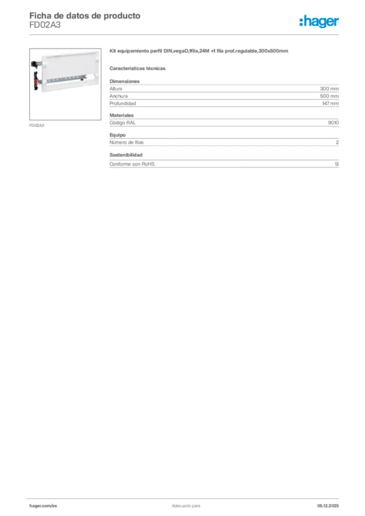 Imagen Hager Ficha de datos de producto FD02A3 | Hager España