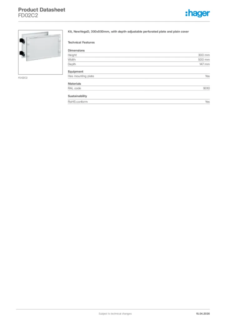 Image Hager Product data sheet FD02C2  | Hager Africa