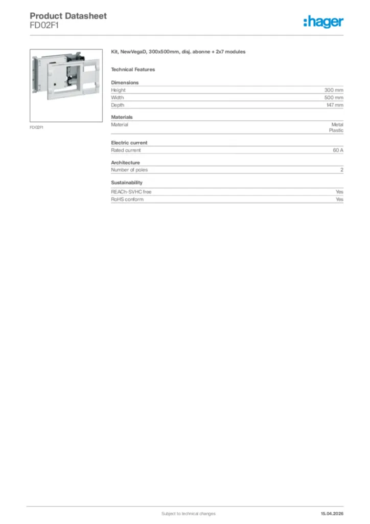 Image Hager Product data sheet FD02F1  | Hager Africa