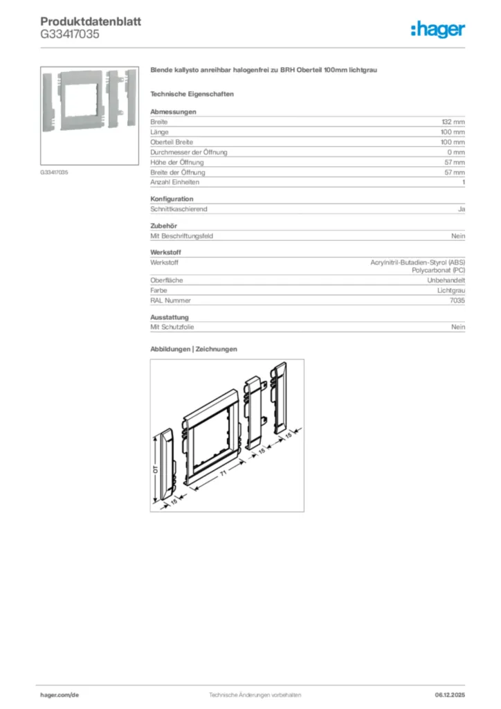 Bild Hager Produktdatenblatt G33417035 | Hager Deutschland