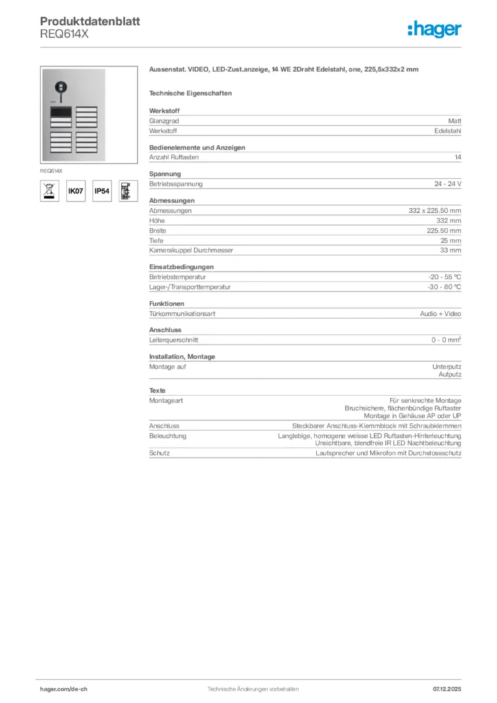 Bild Hager Produktdatenblatt REQ614X | Hager Schweiz