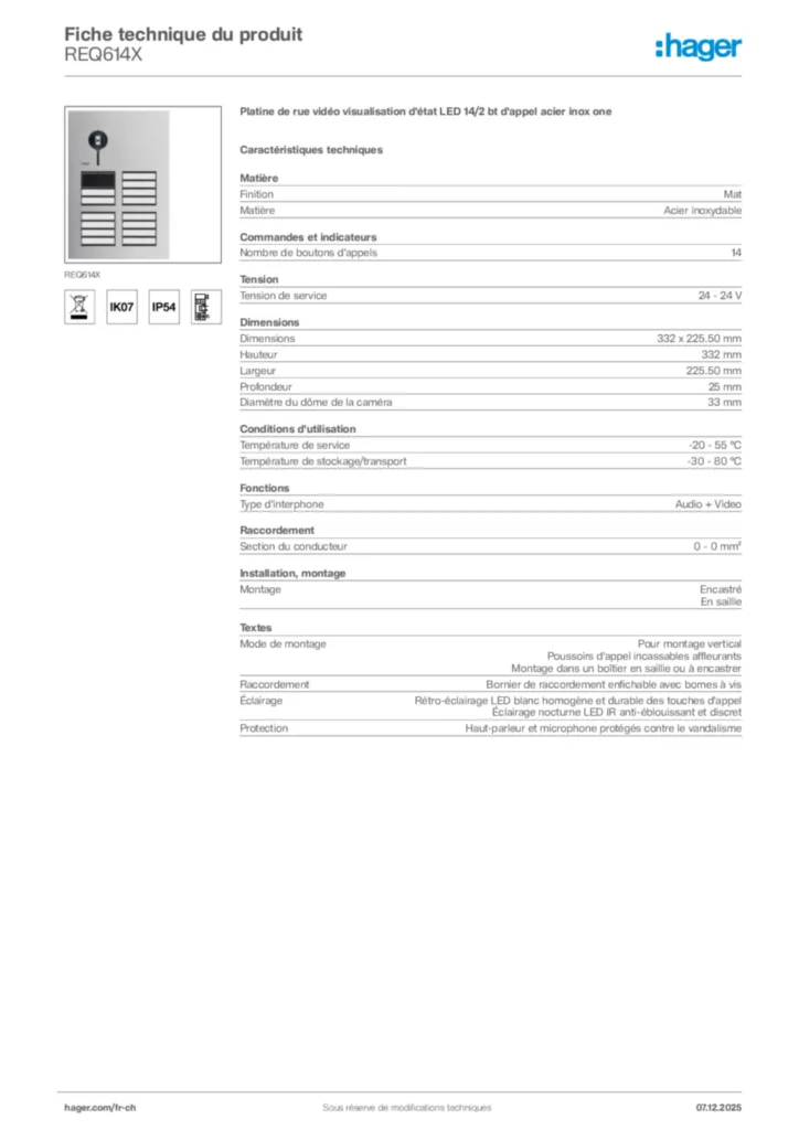 Image Hager Fiche technique du produit REQ614X | Hager Suisse