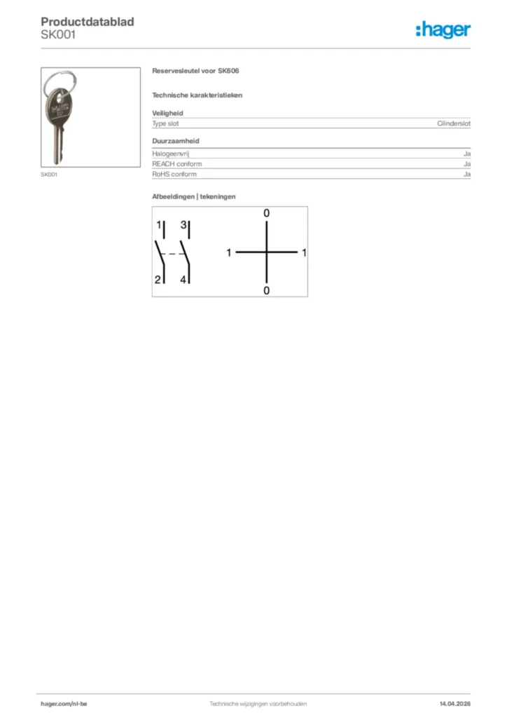 Afbeelding Hager Productdatablad SK001 | Hager Belgium