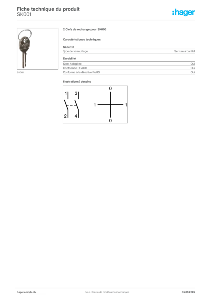 Image Hager Fiche technique du produit SK001 | Hager Suisse