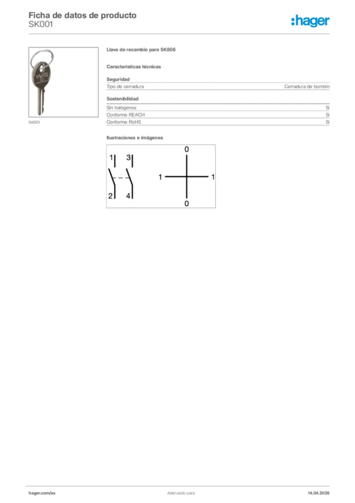 Imagen Hager Ficha de datos de producto SK001 | Hager España
