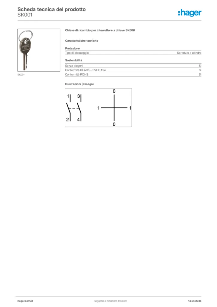 Immagine Hager Scheda tecnica del prodotto SK001 | Hager Italia